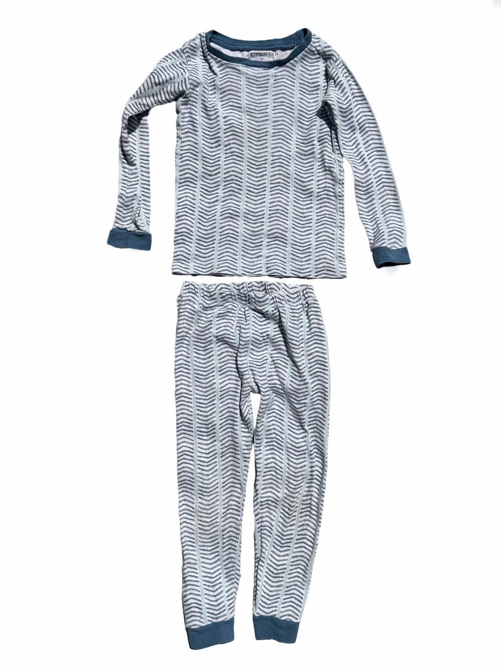 Burt’s Bees Kids Organic Cotton 2-Piece Pajama Set Chevron Gray Blue 4T Unisex